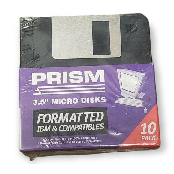Prism 3.5" Micro Floppy Disks Formatted IBM and Compatibles - Pack of 10 NEW - Picture 1 of 6